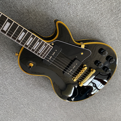 #ad #ad Les Paul Black Electric Guitar Yellow binding P90 pickup solid Mahogany body $223.60
