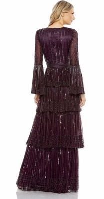 NWT Mac Duggal Sz 18 5442 Embellished Bell Sleeves Tiered Gown Blackberry S1139