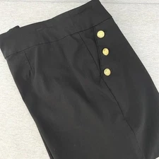 Womens Black Sailor Button Cropped Pants Sz 16 Grandma Coastal Nautical Pull On