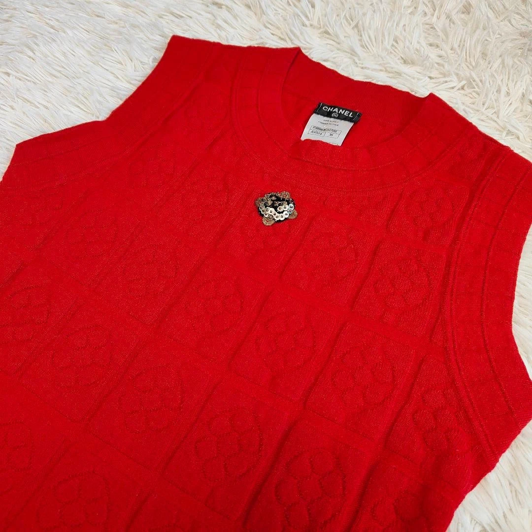 Chanel — Authentic Chanel Sleeveless Knit Dress P38883K02705 Size:36 Red SK1705
