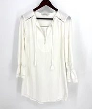 Trina Turk Cotton Tunic Shirt Dress Top Lined Tassels Beach Lightweight Size M