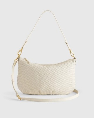 Quince Italian Leather Convertible Crescent Handwoven Shoulder Bag Bone New NWT