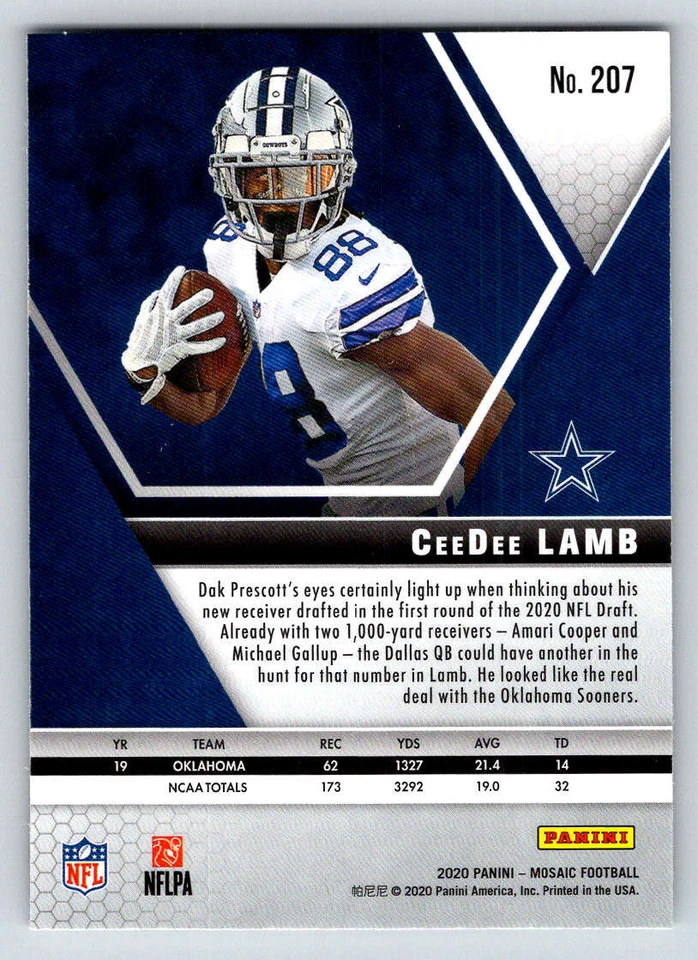 2020 Panini Mosaic #207 CeeDee Lamb RC (ref 219357) - Image 2 of 2