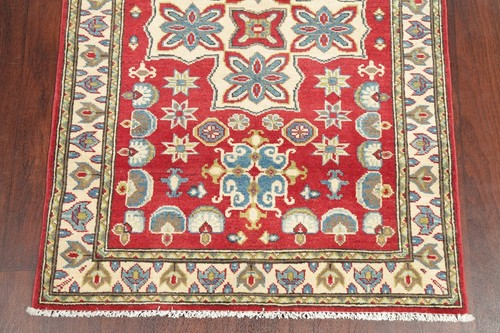 One-of-a-kind Geometric RED Super Kazak Oriental Area Rug Hand-made Wool 3'x5' - Picture 5 of 12