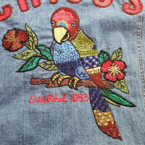 Chico's Anniversary Full Zip Jacket Size 1 Medium Blue Denim Embroidered Back - Picture 10 of 10
