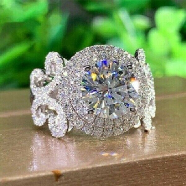 2Ct Round Lab Diamond Double Halo Engagement Ring in 14K White Gold