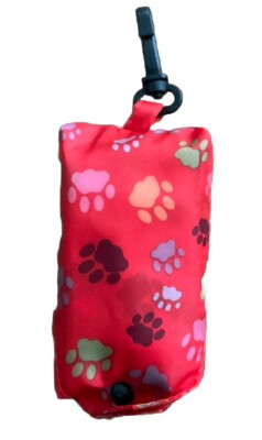 Red  Dog Paw Print  Reusable/Folding Tote Bag with Clip *NEW CONDITION
