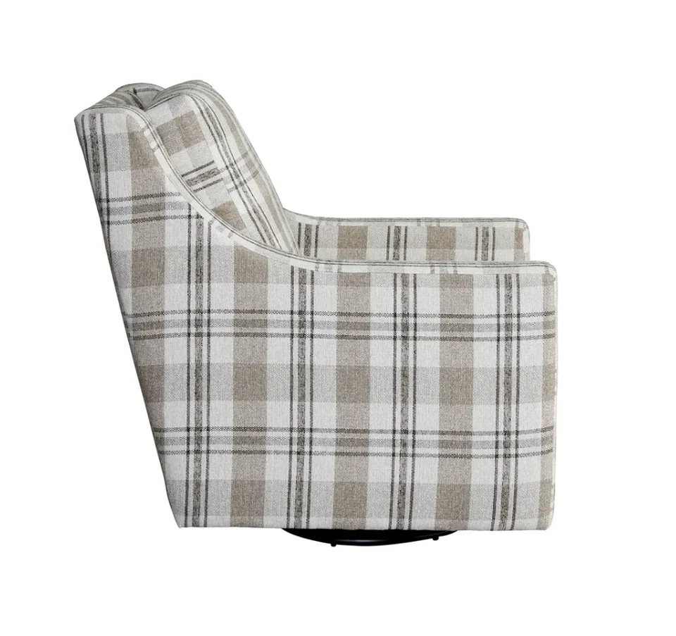 NWOB Flexsteel Murph 1042 Fabric Swivel Chair | M0SW - 1635272 | Tan Plaid - Image 3 of 4