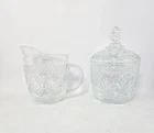 Vintage Anchor Hocking Wexford Pattern Clear Glass Sugar and Creamer Set w/Lid
