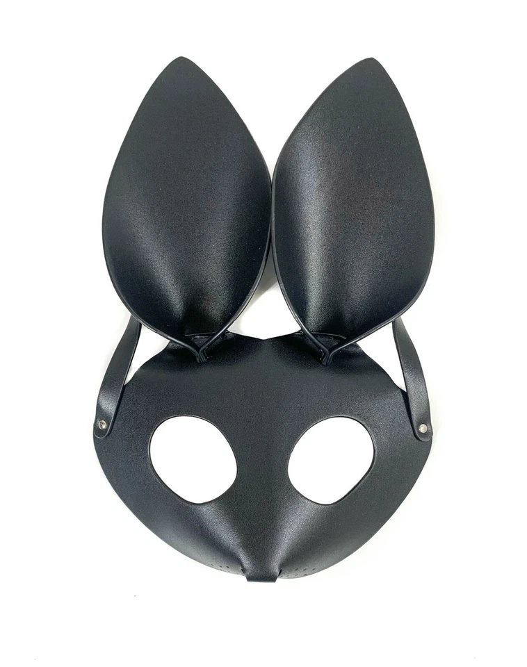 Faux Leather Bunny Mask Rabbit Ears Synthetic Leather Fetish Ball Cosplay BDSM  - Image 2 of 4