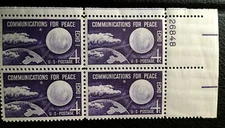 U.S. Plate Block Scott #1173 4c Communications for Peace - Echo Satellite MNH