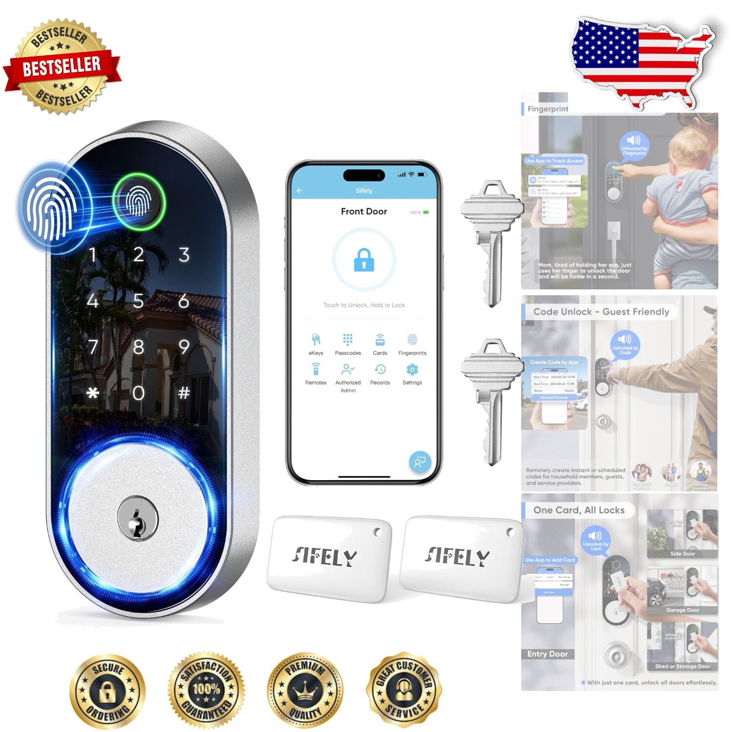 Smart Fingerprint & Keyless Entry Deadbolt Lock in Nickel Finish-image