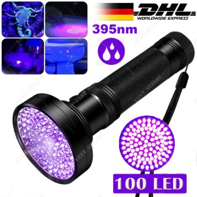 UV Lampe 100 LED Taschenlampe 395nm Scorpion Bernstein Schwarzlicht Handlampe DE
