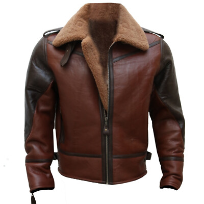 B3 RAF Brown Mens Bomber Flying Aviator Fur Irvin Real Shearling Leather Jacket