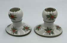Vintage Pair Norleans Japan Holly Christmas Candle Stick Holders