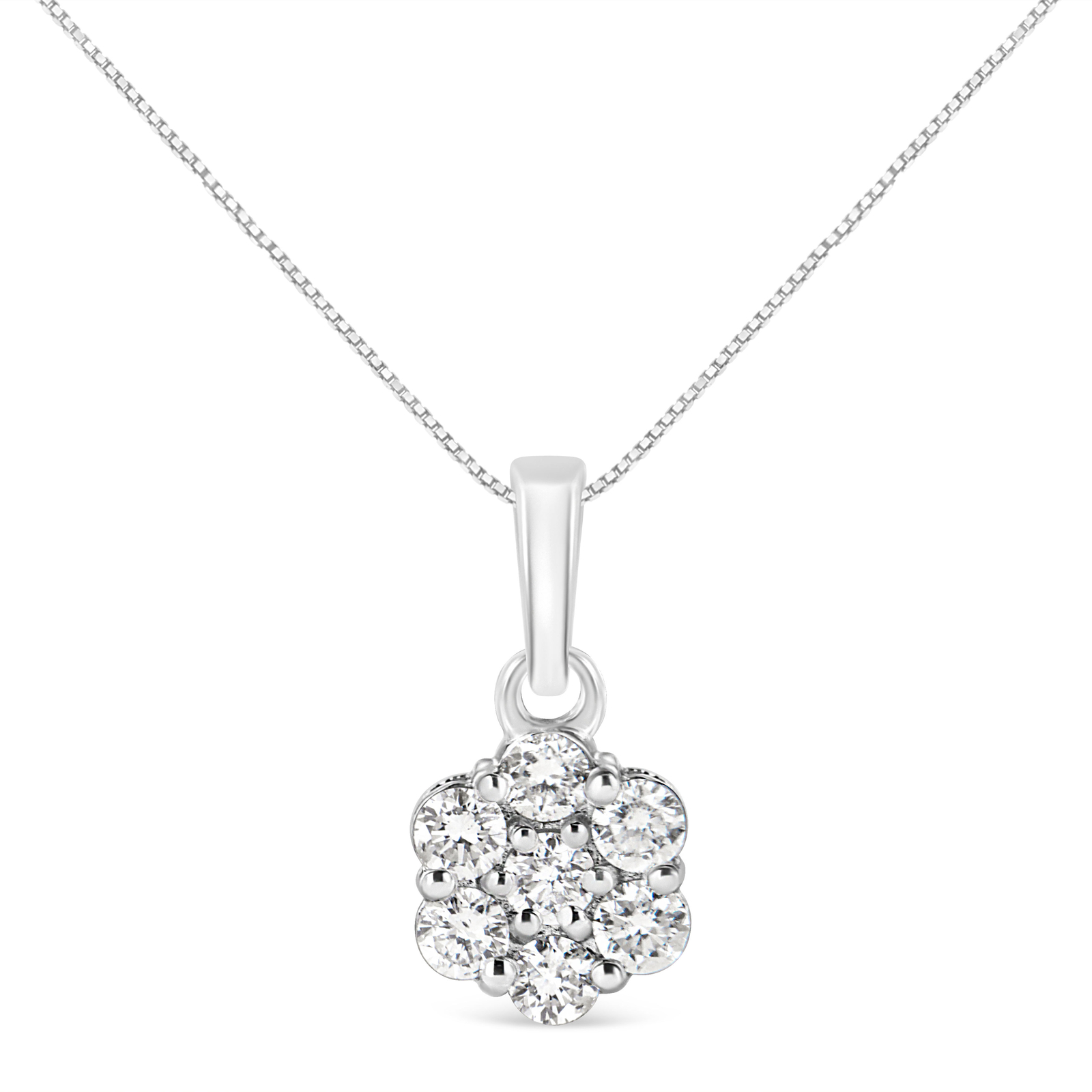 14KT White Gold 1/2 Carat Diamond Floral Cluster Pendant Necklace eBay
