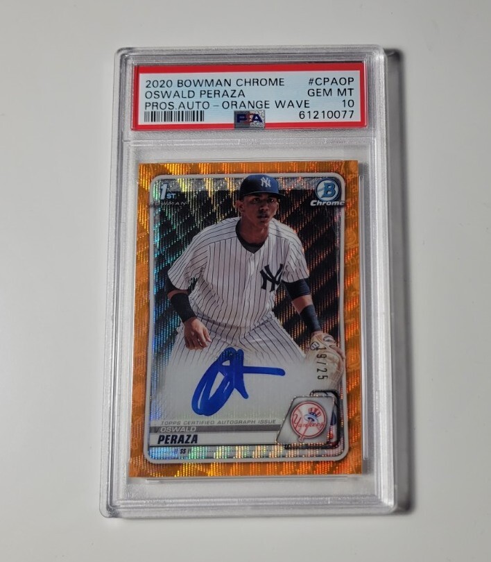PSA 10 OSWALD PERAZA AUTO 1st 2020 Bowman Chrome ORANGE WAVE #/25 