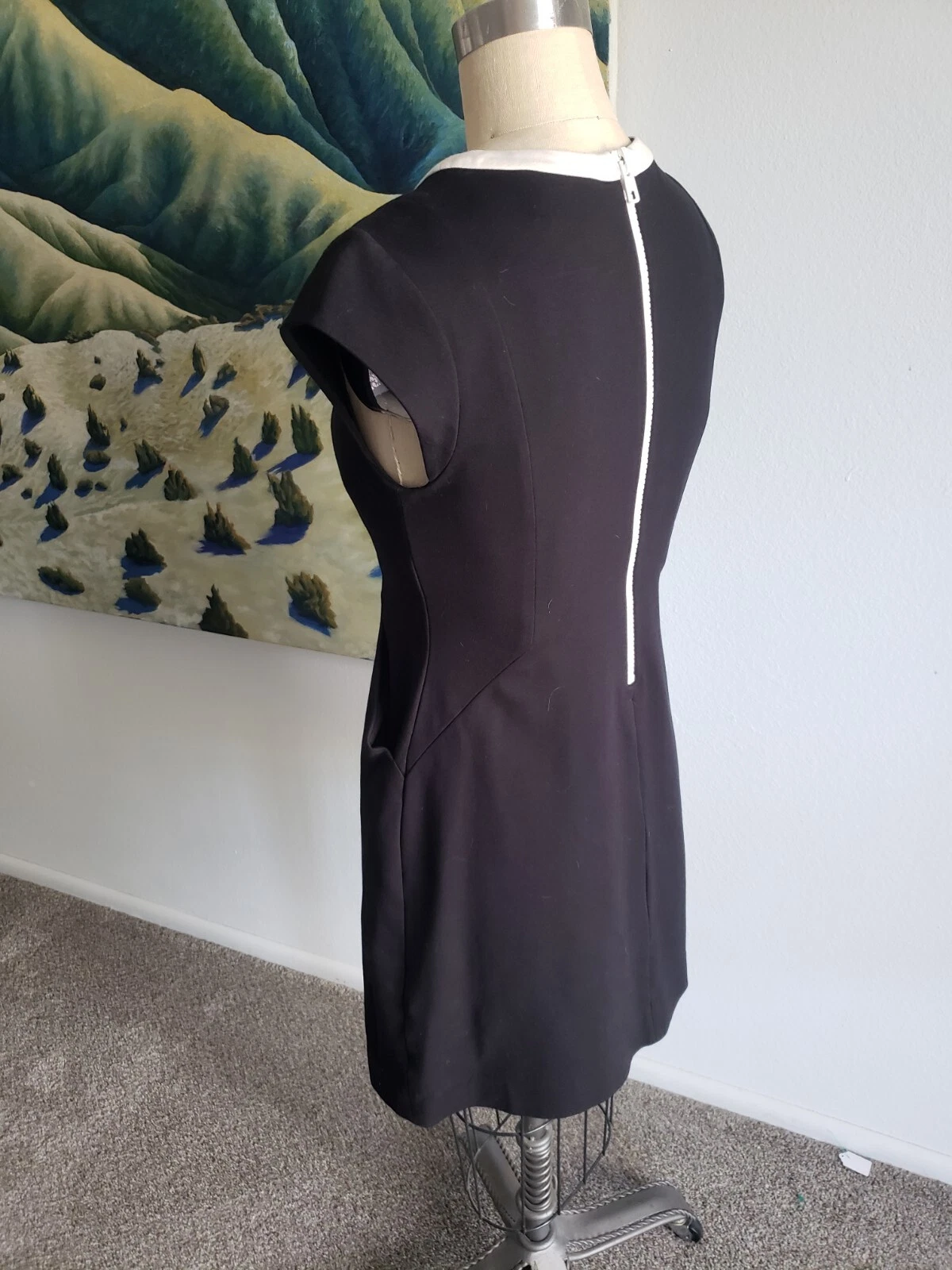 Kate Spade Mini Abito Tubino Daria Cappuccio Manica Mini Nero Bianco Taglia 2 Preppy