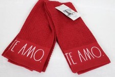 RAE DUNN TE AMO. VALENTINE KITCHEN TOWELS - RED - S/2 - NEW