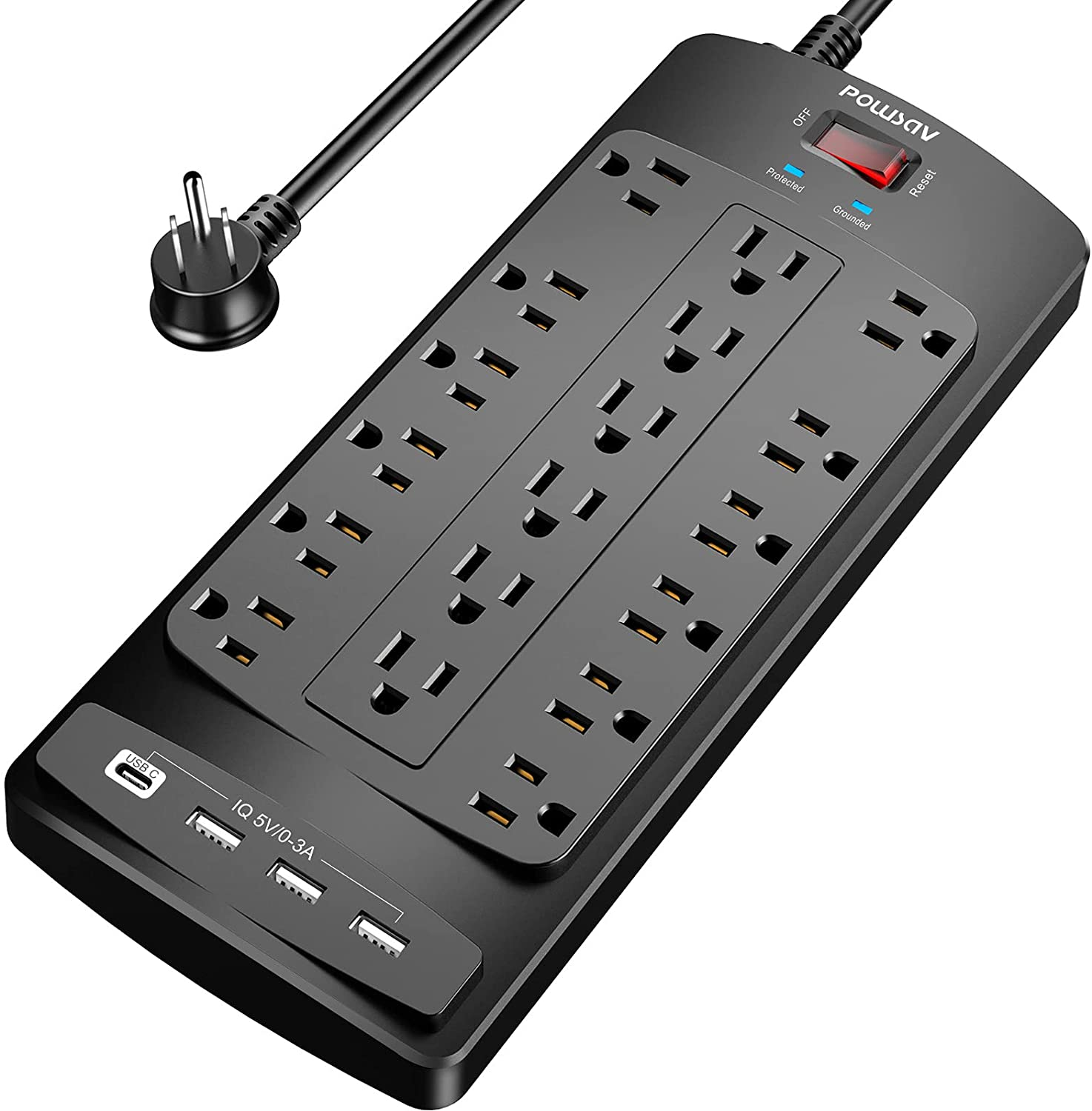 Extension Cord, Surge Protector Power Strip, 6 Feet Flat Plug, Heavy Duty, w/USB-image