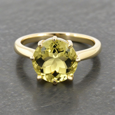 Lemon Quartz Round Cut Ring 925 Silver Gold Plated Statement Jewelry for Women