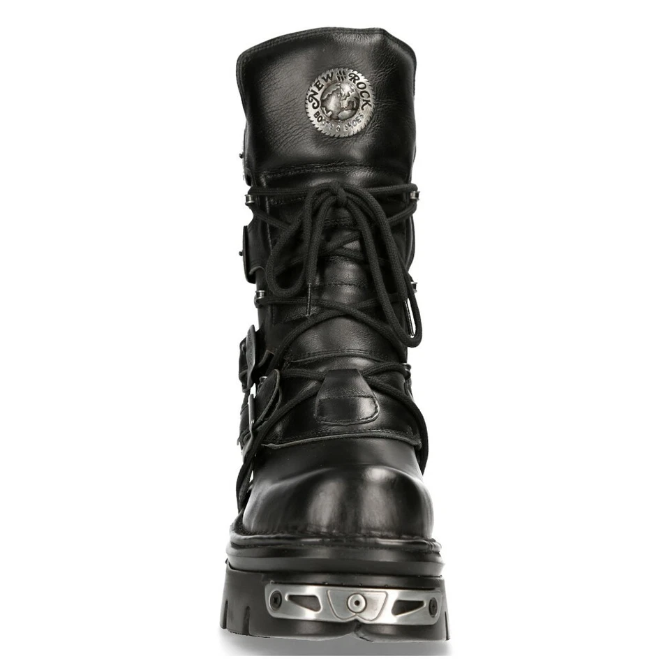 New Rock M.373-S4 Metallic Boots Black 100% Leather Goth Biker Emo Fashion - Image 4 of 4
