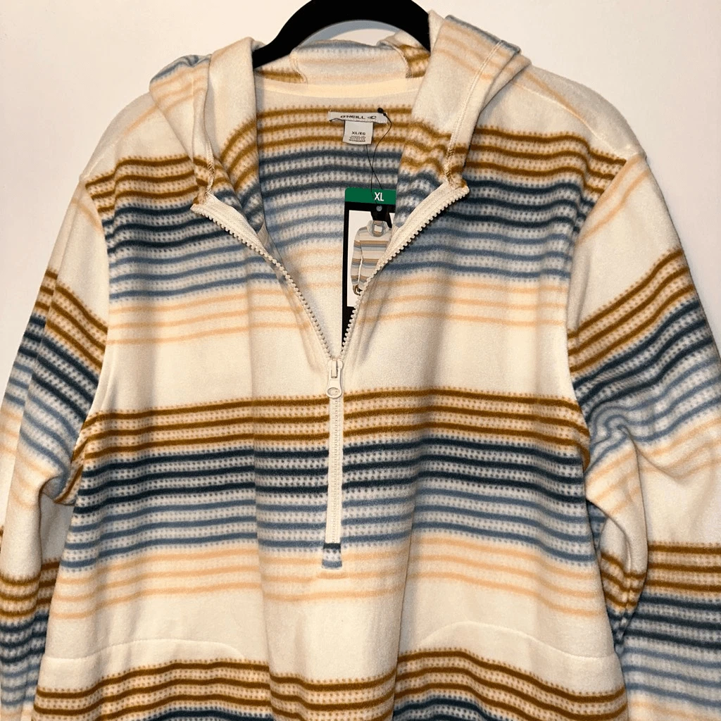OFF WHITE Felpa donna O’Neill mezza zip panna neutra a righe pile polare XL NUOVA CON ETICHETTE