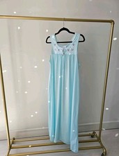 Vintage Secret Treasures Women's Blue Satin Nightgown with Roses Size Medium