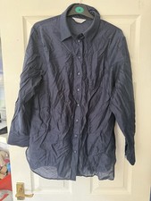 Primark Women's Navy Lyocell Blend Sheer Shirt Size 12 Long Sleeve