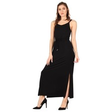 Women's Lildy S-M Tie Waist Maxi Dress Black Capsule Classic Slit Leg Travel