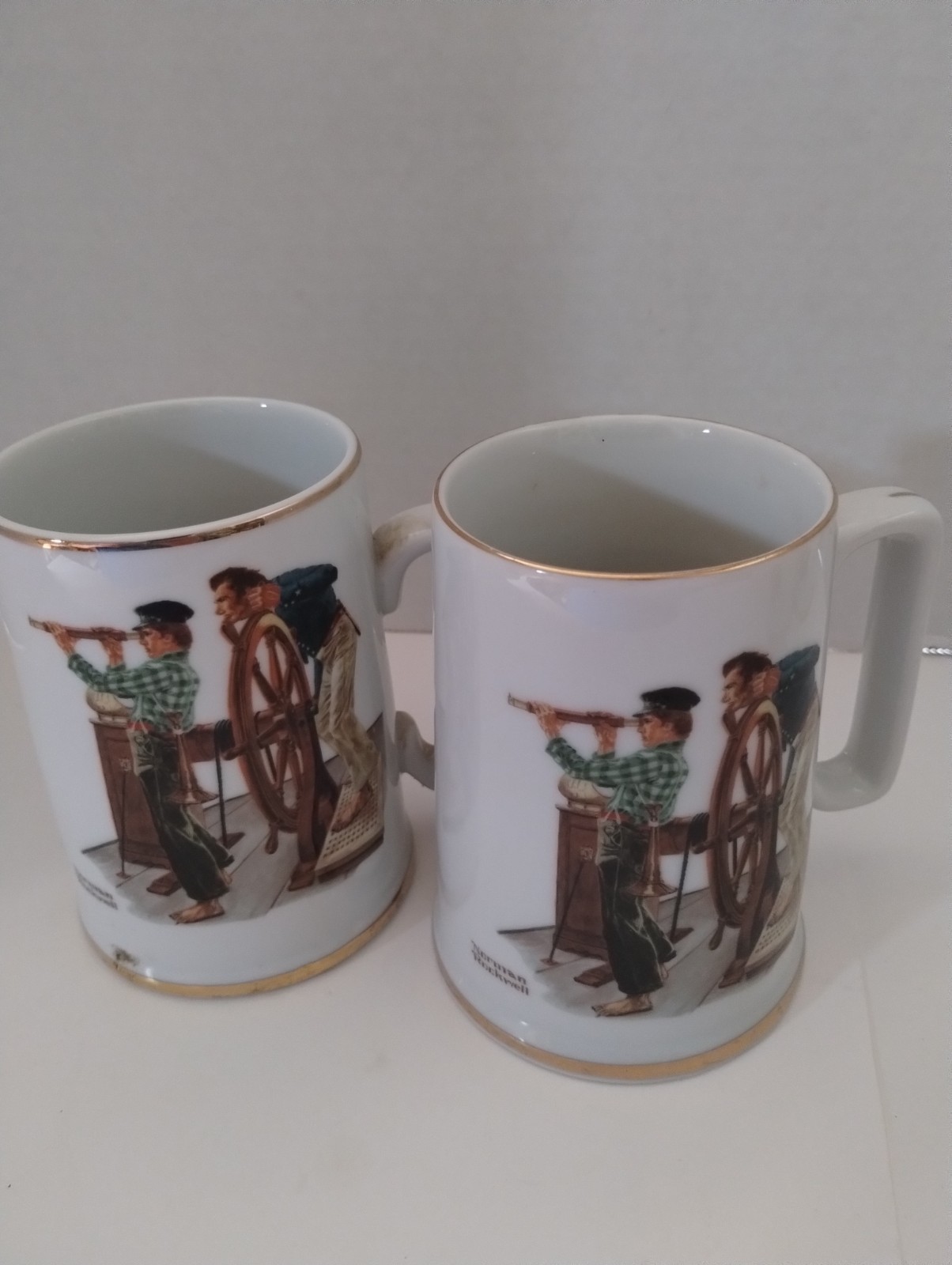 Normal Rockwell Museum 1985 River Pilot Mug Set of 2
