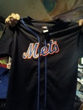 VTG MAJESTIC DAVID WRIGHT 5 N.Y.METS  BOYS-XL BUTTONED BLACK  JERSEY