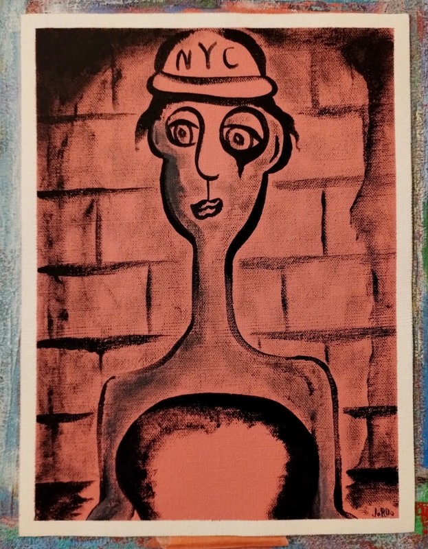 NYC GIRL MINIMALIST EXPRESSIONISM PAINTING ON LOOSE CANVAS..9 X 12 BY:JORDO