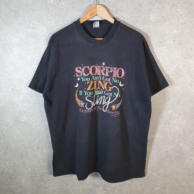 Vintage Fruit Of The Loom Scorpio Zodiac Graphic USA 90s T-Shirt Herren XL schwarz