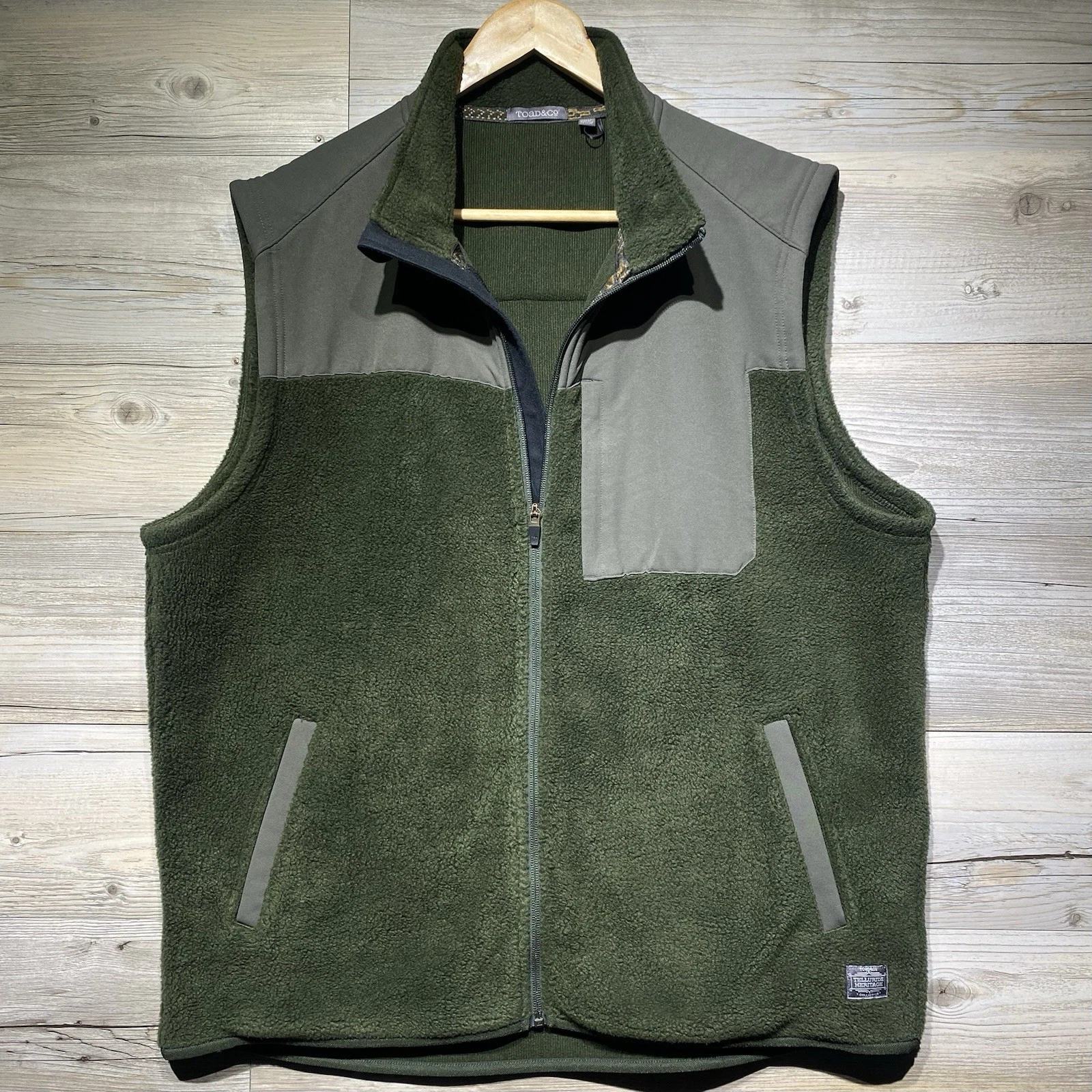 Toad & Co Brickland Fleece Vest Men’s XL Olive Green Full Zip Camping Outdoor