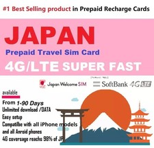 SIM de viaje de Japón | Softbank 4G | Datos ilimitados de 1 GB/día | 1-180 días | Prepago