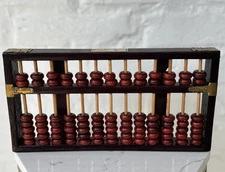 Wood & Metal Red Lion Brand Chinese Abacus, 91 Beads, 13 Row Abacus Vintage 1976