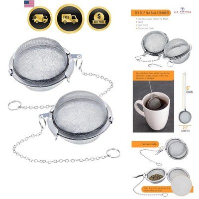 2  Stainless Steel Tea Ball Strainer Infusers - 2.1'' Size with Extra Fine Mes...