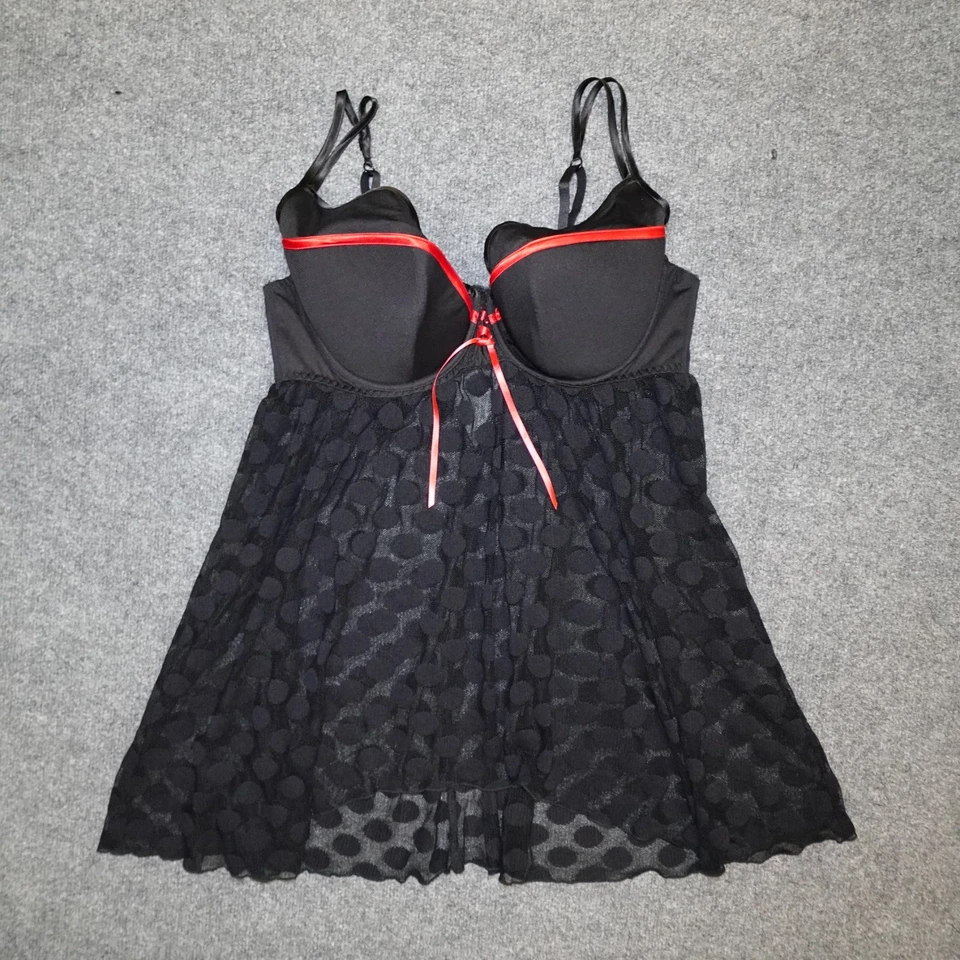 Lencería Babydoll Retro Cacique Intimates Negra Lunares Borde Rojo PLUS 22/24 3X Foto 2 de 4