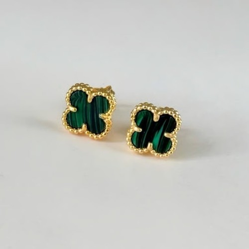 10mm malachite Stud Earrings 925 silver gold plated