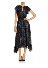 Rebecca Taylor Silk Animal Print Smock Waist Ruffle NYE Dress EUC