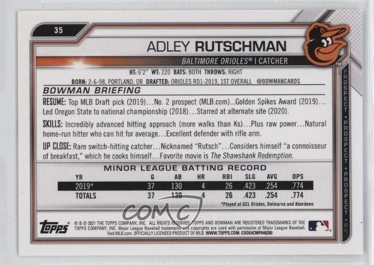 2021 Topps NSCC National Convention Bowman Adley Rutschman #35 - Image 2 of 2