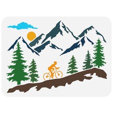 FINGERINSPIRE Mountain Tree and Cyclist Stencil Mountaineering Bikers