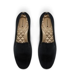 Birdies Black Slip-On Velvet Loafers with Gold Quilted Insole size 9.5