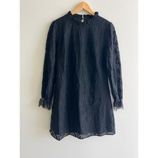 NWT Allegra K Lace Dress M Black Ruffle Neck Long Sleeve Eyelet Mini Gothic
