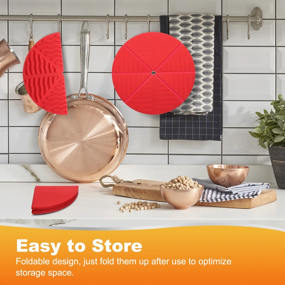 Alfombrilla trivet de silicona 4 piezas, remaches plegables para ollas calientes, verde (redonda) Foto 4 de 4