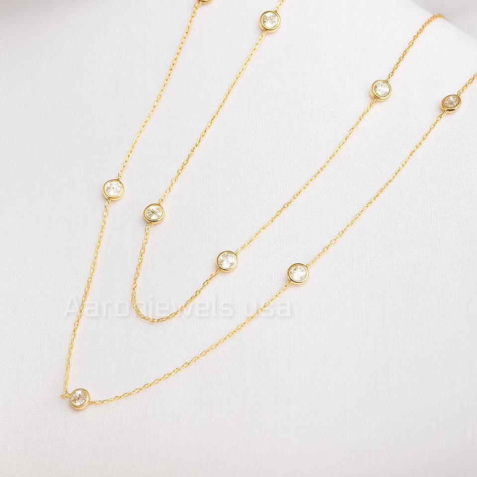 Conjunto de bisel collar de estación de diamantes cultivados en laboratorio IGI 2,00 quilates | oro amarillo de 14 quilates de 18 pulgadas Foto 3 de 4