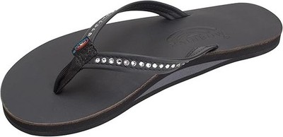 Rainbow Sandals Womens Leather 1/2'' Narrow Strap W/ Crystals 401ATLSN - TT Black