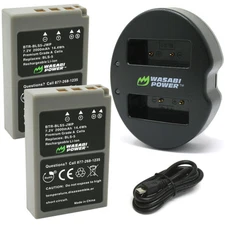 Wasabi Power Battery (2-Pack) and Dual Charger for Olympus BLS-1, BLS-5,