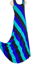 Blue CALVIN KLEIN striped maxi dress XS S sleeveless tank turquoise black rayon